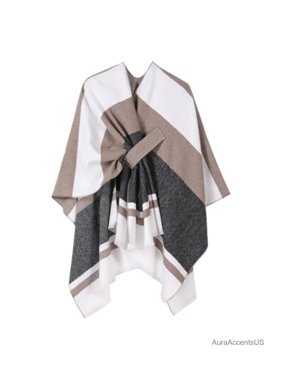 Plaid Shawl Wrap Open Front Poncho Cape Polyester Acrylic